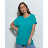 Бирюзовая свободная футболка с надписью