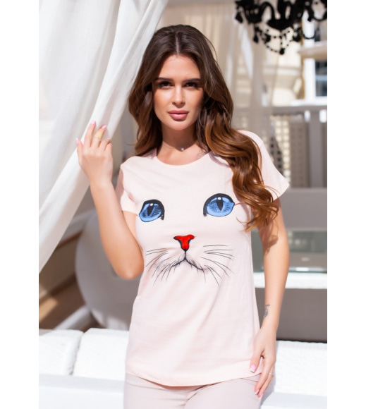 Рожева трикотажна футболка з котячими очима