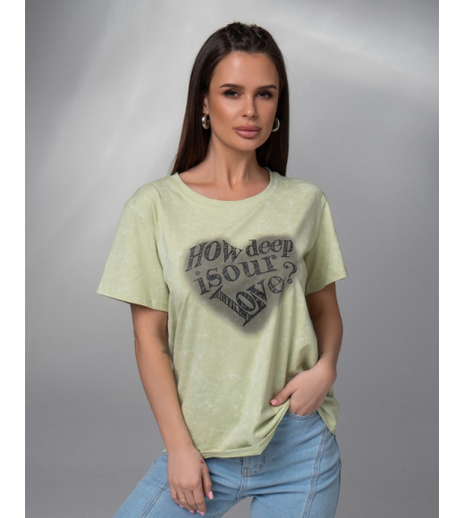 Салатовая свободная винтажная футболка с надписью