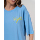 Голубая удлиненная футболка с надписью