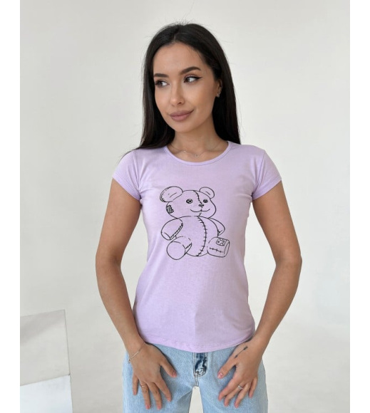 Сиреневая хлопковая футболка с мишкой