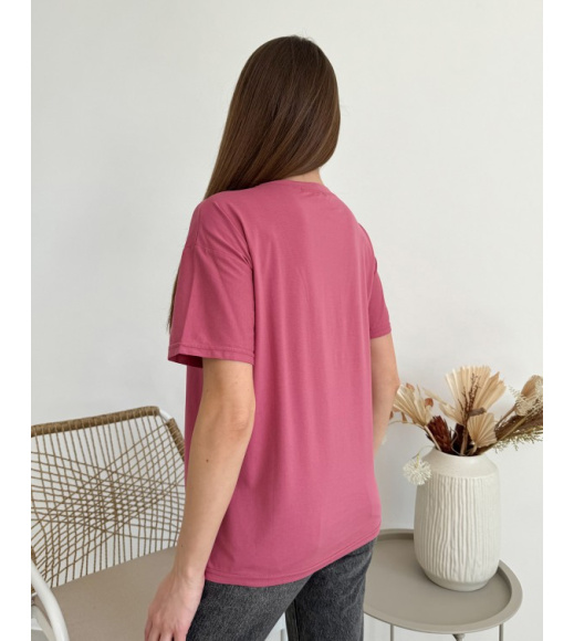 Темно-рожева вільна трикотажна футболка з принтом