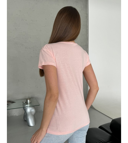 Бавовняна рожева футболка з написом