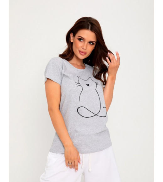 Сіра бавовняна футболка з кошеням