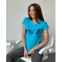 Голубая хлопковая футболка с бабочками