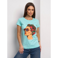 Мятная хлопковая футболка с ярким рисунком