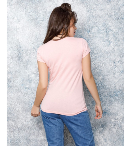 Розовая трикотажная однотонная футболка