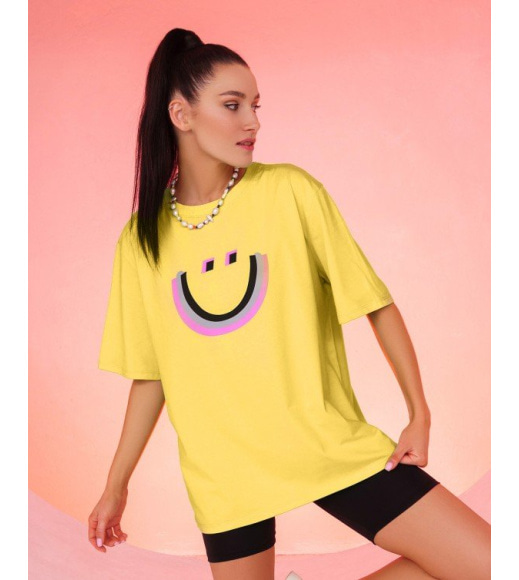 Жовта вільна трикотажна футболка з принтом