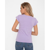 Сиреневая хлопкова футболка с цветным принтом