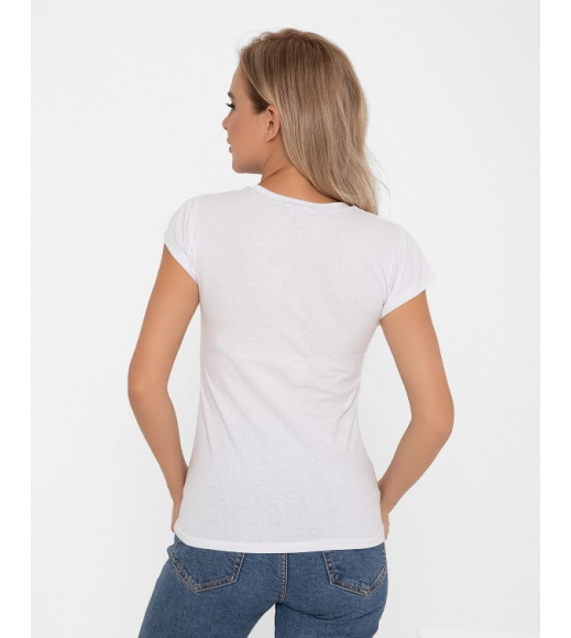 Біла бавовняна футболка з кольоровим принтом