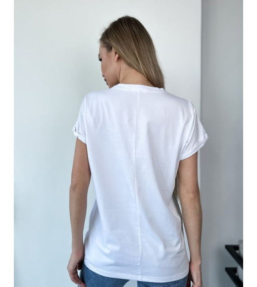 Белая футболка кимоно с объемным сердечком