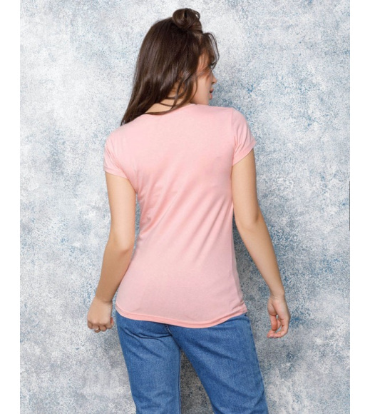 Персиковая трикотажная однотонная футболка