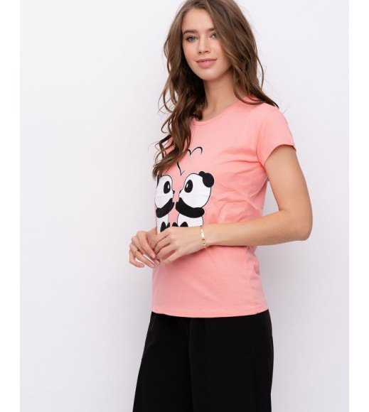 Персиковая хлопковая футболка с милым принтом