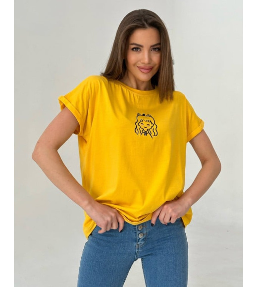 Жовта футболка кімоно з вишитим декором