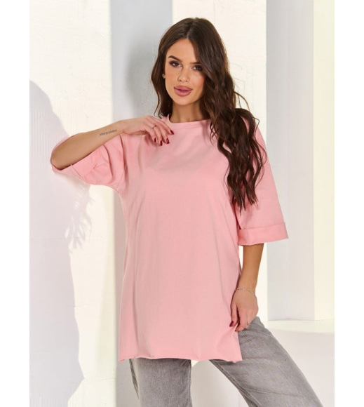 Розовая хлопковая футболка оверсайз