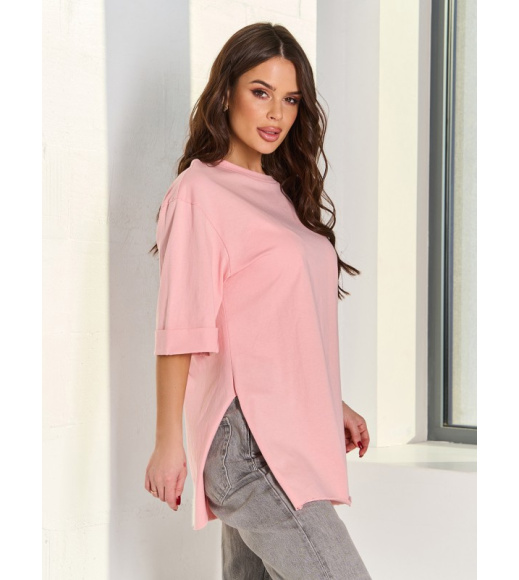 Розовая хлопковая футболка оверсайз