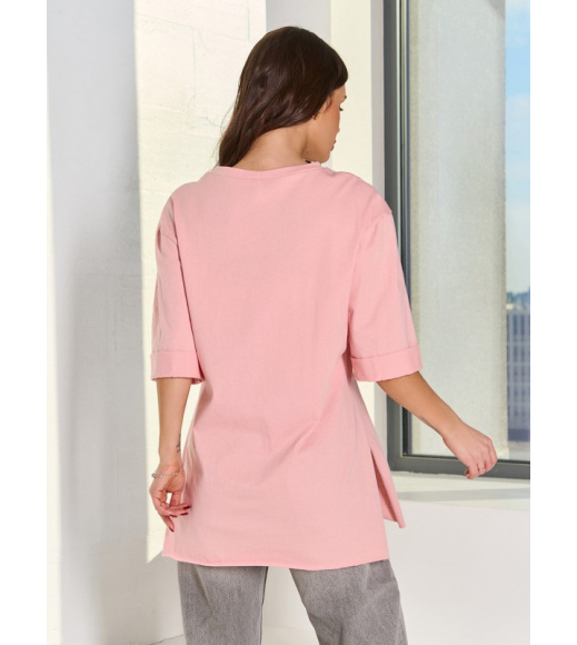 Розовая хлопковая футболка оверсайз