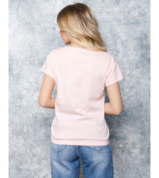 Розовая хлопковая футболка с романтичным принтом