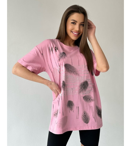 Розовая свободная футболка с блестящими надписями