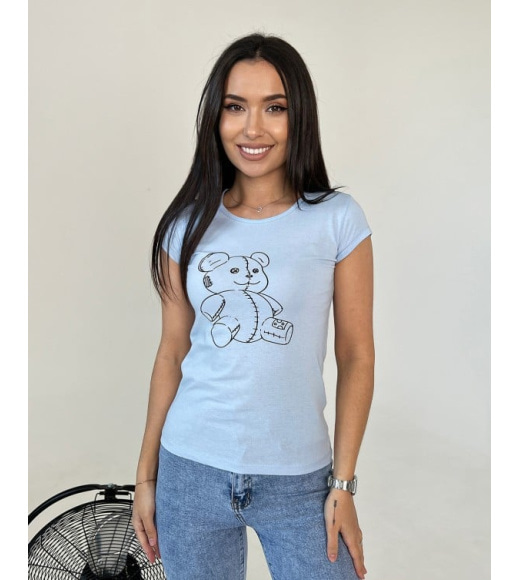 Блакитна бавовняна футболка з ведмедиком