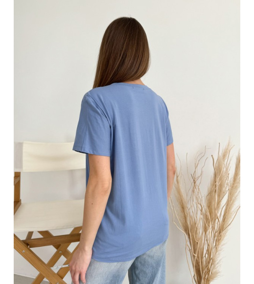 Синяя свободная футболка с животным принтом