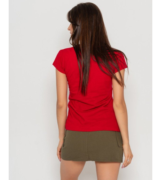 Красная хлопковая футболка с надписями