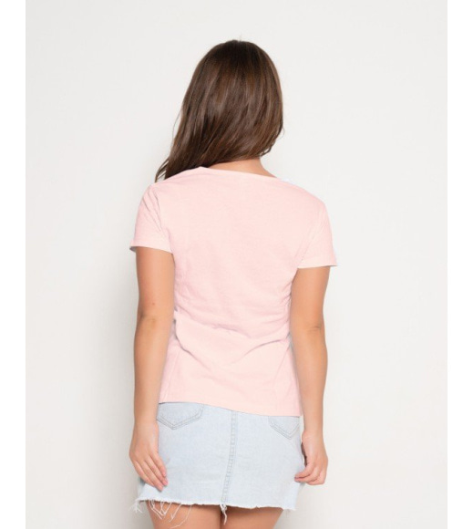 Тонка рожева котонова футболка з написами