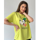 Салатовая футболка оверсайз с цветным принтом