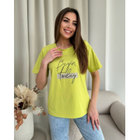 Салатовая свободная футболка из трикотажа с надписью