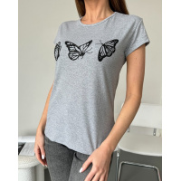Сіра бавовняна футболка з метеликами