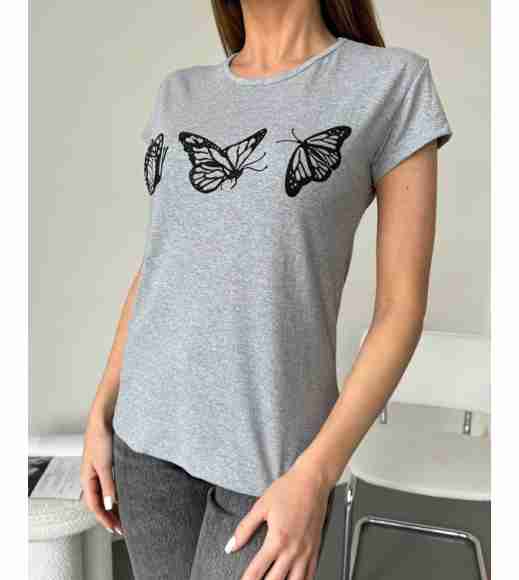 Сіра бавовняна футболка з метеликами