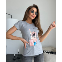 Серая хлопковая футболка с молодежным рисунком