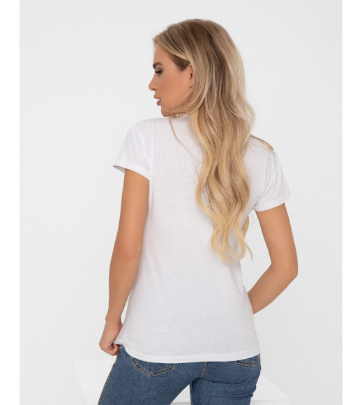 Белая трикотажная футболка с кошачьим принтом