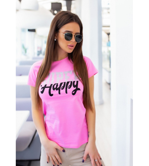 Трикотажна рожева футболка з молодіжним надписом