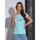 Мятная футболка из хлопка с блестящим декором