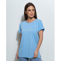 Голубая свободная футболка с надписью