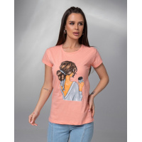 Персиковая хлопковая футболка с ярким рисунком