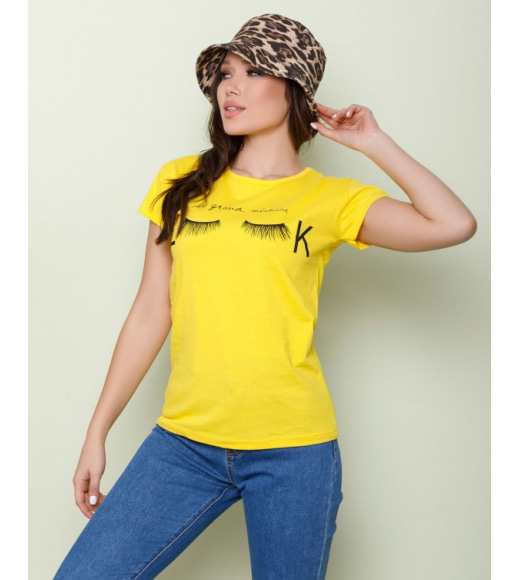 Жовта бавовняна футболка з невеликим принтом