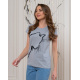 Сіра бавовняна футболка з котячим силуетом