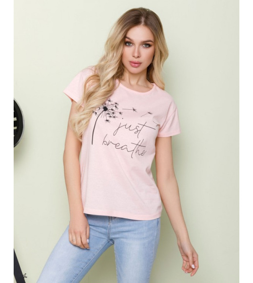 Розовая принтованная футболка из трикотажа