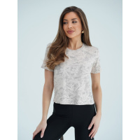 Светло-бежевая принтованная футболка в рубчик