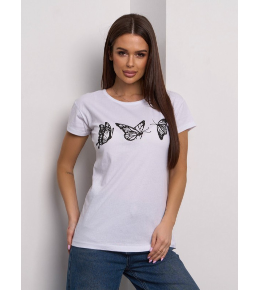 Белая хлопковая футболка с бабочками