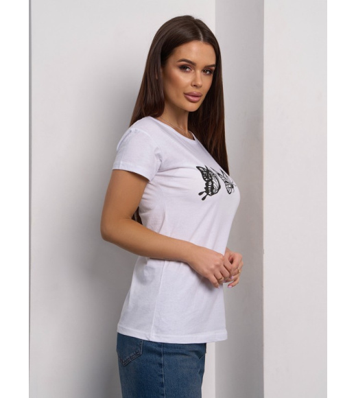 Белая хлопковая футболка с бабочками