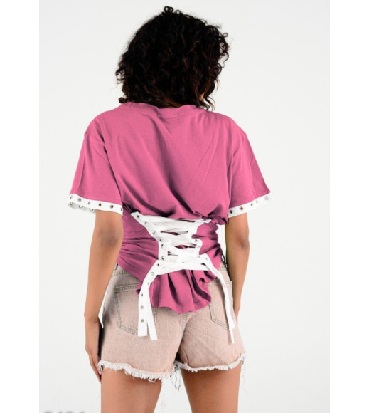 Розовая футболка с корсетной шнуровкой на спине