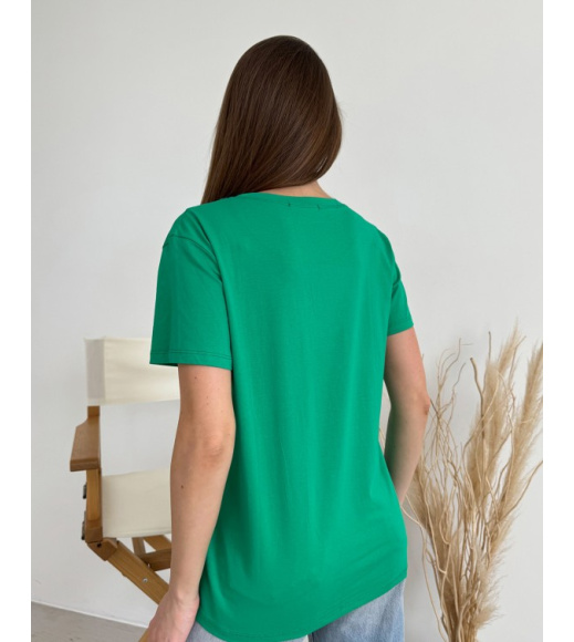 Зеленая свободная футболка с животным принтом