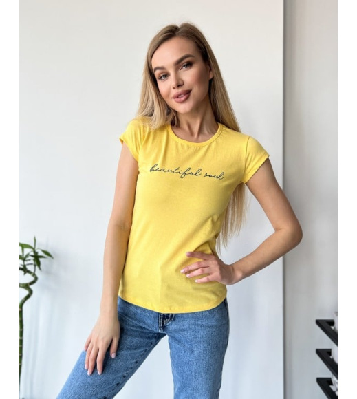 Желтая футболка из хлопка с надписью