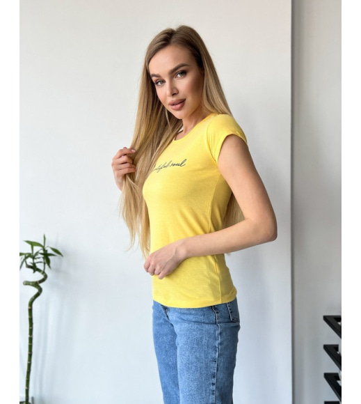 Жовта футболка з бавовни з написом