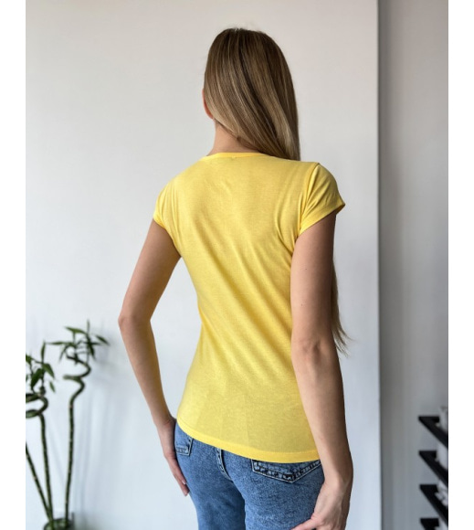 Желтая футболка из хлопка с надписью