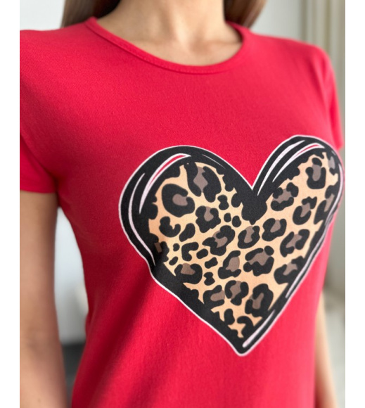 Червона бавовняна футболка з леопардовим принтом