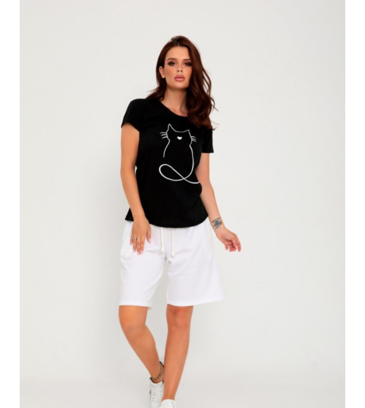 Чорна бавовняна футболка з кошеням